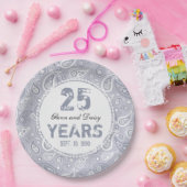 25. Silver Wedding Anniversary Paisley Pattern Pappteller (Party)