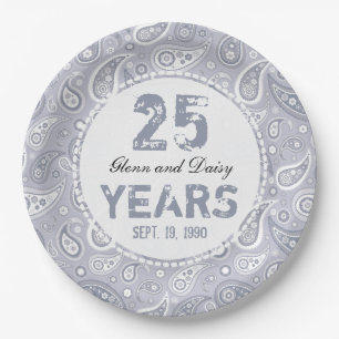 25. Silver Wedding Anniversary Paisley Pattern Pappteller