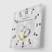 25. Silver Wedding Anniversary Rings Quadratische Wanduhr (Winkel)