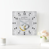 25. Silver Wedding Anniversary Rings Quadratische Wanduhr (Zuhause)