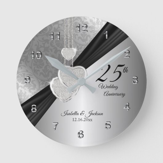 25. Silver Wedding Anniversary Sake Design Runde Wanduhr (Vorderseite)