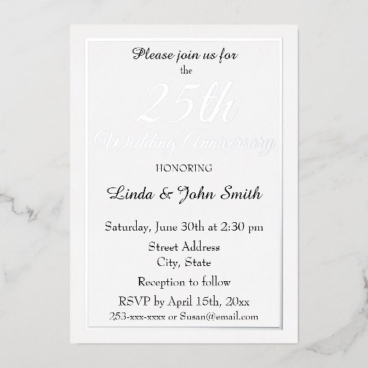 25. Silver Wedding Anniversary Simple Folieneinladung (Vorderseite)