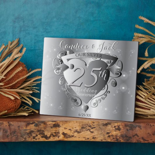 25. Silver Wedding Jubiläum 3D Herzemblem Pl Fotoplatte (Seite)