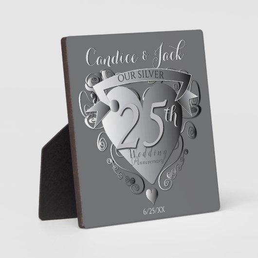 25. Silver Wedding Jubiläum 3D Herzemblem Pl Fotoplatte (Vorderseite)