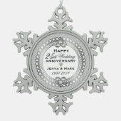 25. Silver Wedding Jubiläum 4 Schneeflocken Zinn-Ornament (Vorderseite)