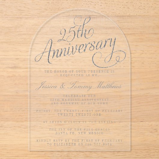 25. Silver Wedding Jubiläum Acryleinladungen (Vorderseite)