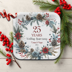 25. Silver Wedding Jubiläum Eleganter Winter Pappteller