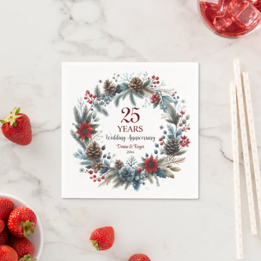 25. Silver Wedding Jubiläum Eleganter Winter Serviette (Beispiel)