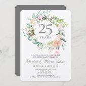 25. Silver Wedding Jubiläum Floral Metallic Einladung (Vorne/Hinten)