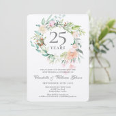 25. Silver Wedding Jubiläum Floral Metallic Einladung (Stehend Vorderseite)