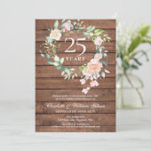 25. Silver Wedding Jubiläum florales rustikales Ho Einladung (Stehend Vorderseite)