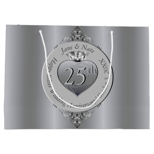 25. Silver Wedding Jubiläum Große Geschenktüte (Rückseite)