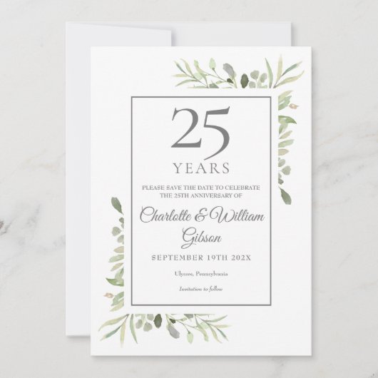 25. Silver Wedding Jubiläum Grün Save The Date (Vorderseite)