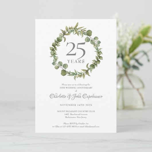 25. Silver Wedding Jubiläum Grünen Garten Einladung (Stehend Vorderseite)