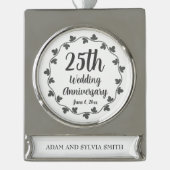 25. Silver Wedding Jubiläum Ivy Wreath Banner-Ornament Silber (Vorderseite)