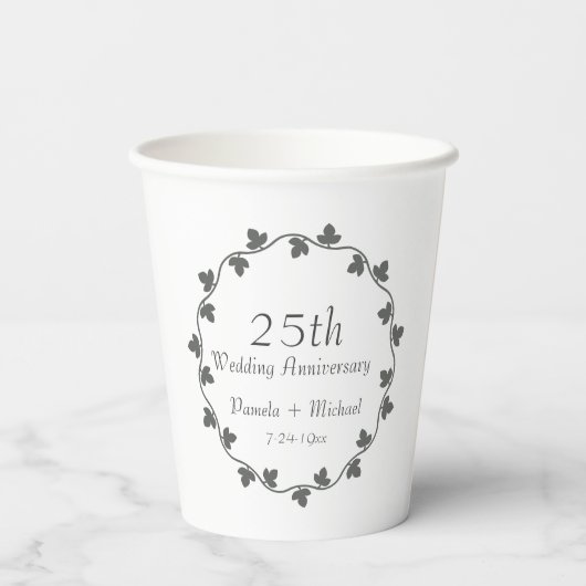 25. Silver Wedding Jubiläum Ivy Wreath Pappbecher (Rückseite)
