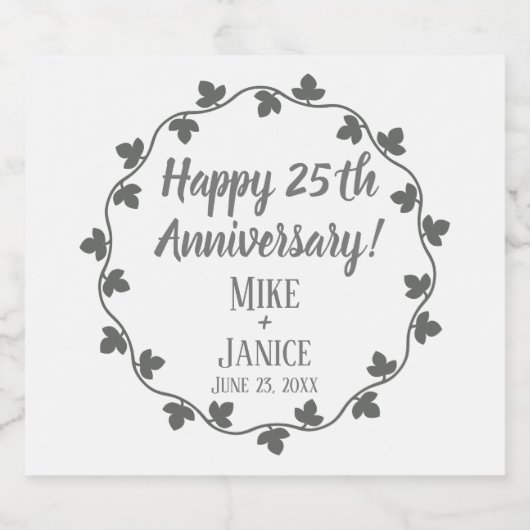 25. Silver Wedding Jubiläum Ivy Wreath Schaumweinetikett (Einzelnes Label)