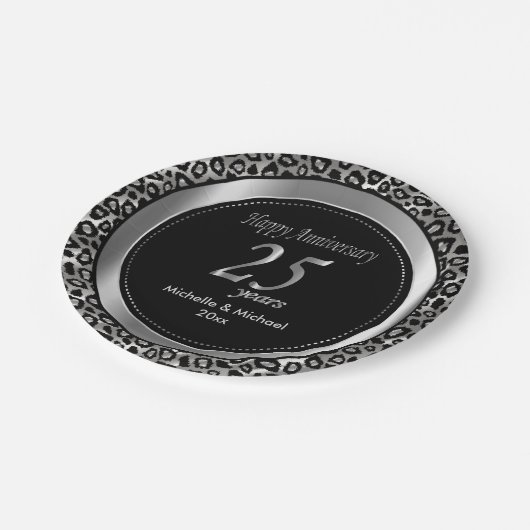 25. Silver Wedding Jubiläum | Leopard Muster Pappteller (Schrägansicht)