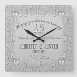 25. Silver Wedding Jubiläum Quadratische Wanduhr