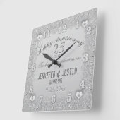 25. Silver Wedding Jubiläum Quadratische Wanduhr (Winkel)