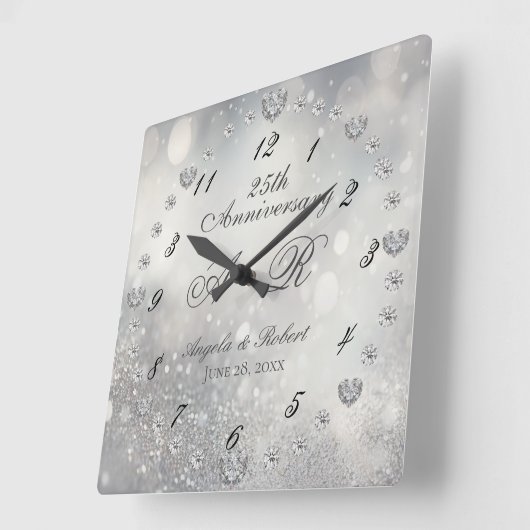 25. Silver Wedding Jubiläum Quadratische Wanduhr (Winkel)