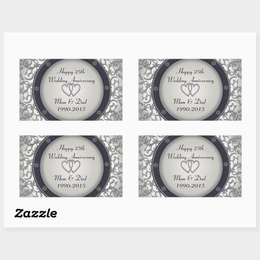 25. Silver Wedding Jubiläum Rechteckiger Aufkleber (Blatt)