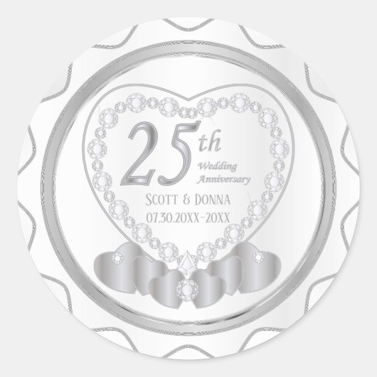 25. Silver Wedding Jubiläum Runder Aufkleber (Vorderseite)