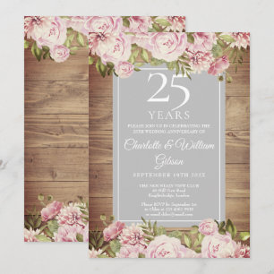 25. Silver Wedding Jubiläum Rustikale Rose Einladung