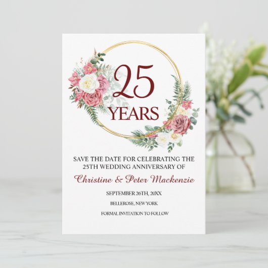 25. Silver Wedding Jubiläum Save The Date (Stehend Vorderseite)