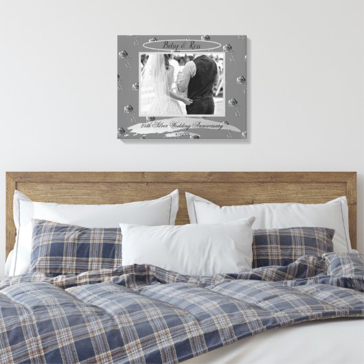 "25. Silver Wedding Jubiläum" Silberne Rose können Leinwanddruck (Insitu (Schlafzimmer))