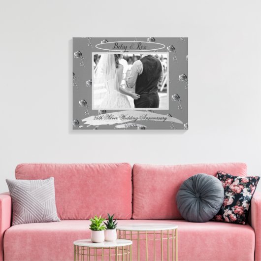 "25. Silver Wedding Jubiläum" Silberne Rose können Leinwanddruck (Insitu (Wohnzimmer))