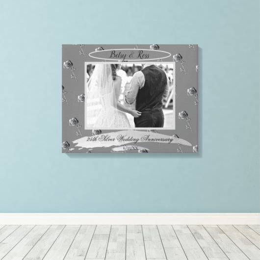 "25. Silver Wedding Jubiläum" Silberne Rose können Leinwanddruck (Insitu (Holzboden))
