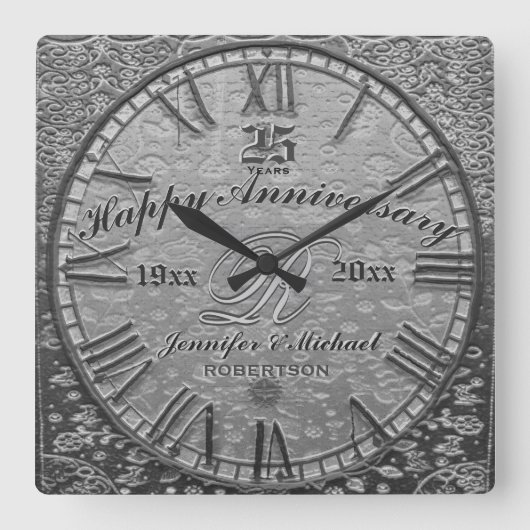 25. Silver Wedding Jubiläum Vintag Antique Quadratische Wanduhr (Vorderseite)