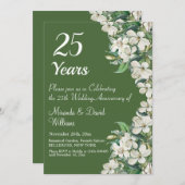 25. Silver Wedding Jubiläum Weiße Blüte Einladung (Vorne/Hinten)