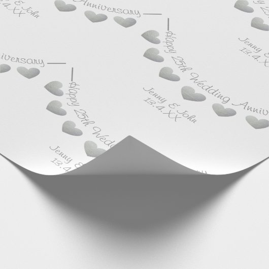 25. Silver Wedding Jubiläum weißes Bollwerk Geschenkpapier (Ecke)