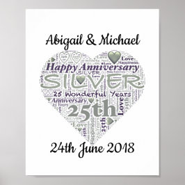 25. Silver Wedding Jubiläum Word Art Print Poster