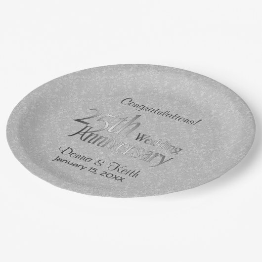 25. Stilvolles Silver-Jubiläum Pappteller (Schrägansicht)