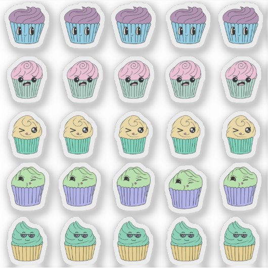 25 Süße Kawaii-Cupcake-Aufkleber Aufkleber (Vorderseite)