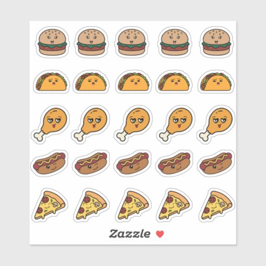 25 Süße Kawaii Fast Food Aufkleber Bogen (Blatt)