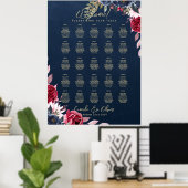 25 Tabelle Burgundy Blue Floral Gold SITZENCHART Poster (Heimbüro)