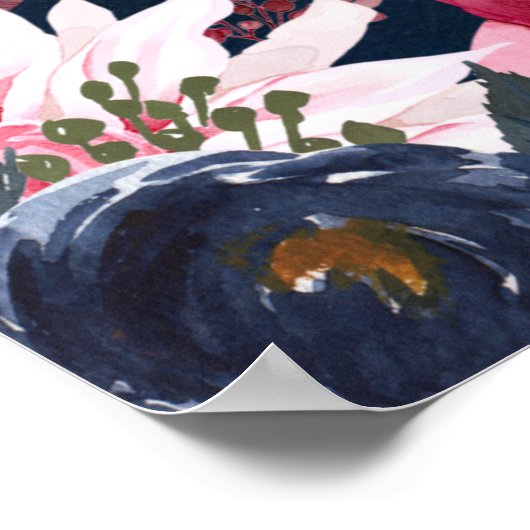 25 Tabelle Burgundy Blue Floral Gold SITZENCHART Poster (Ecke)