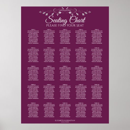 25 Tabelle Elegant Cassis Hochzeitsskala Poster (Vorne)