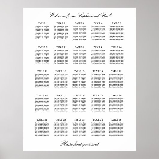 25 Tabelle Elegantes Minimalistisches Sitzdiagramm Poster (Vorne)