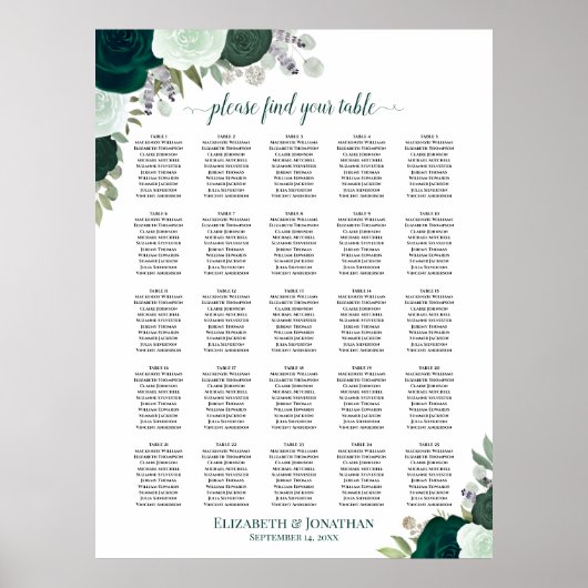 25 Tabelle Emerald Boho Blues Hochzeitstabelle Poster (Vorne)