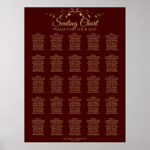 25 Tabelle Gold & Auburn Brown Hochzeitstabelle Poster