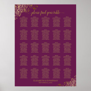 25 Tabelle Gold Cassis Lila Hochzeitssortierung Poster
