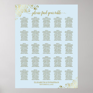 25 Tabelle Gold & Powder Blue Wedding Seating Char Poster