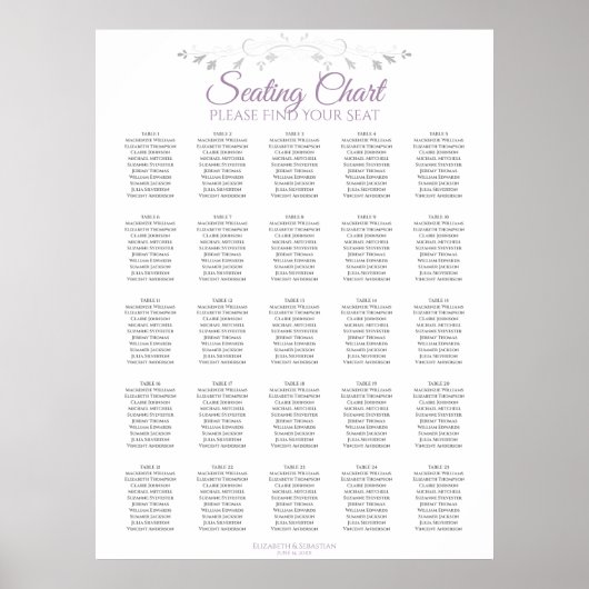 25 Tabelle Lila Grau elegante Hochzeitssattel Poster (Vorne)