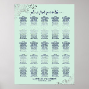 25 Tabelle Navy & Mint Green Wedding Seating Chart Poster