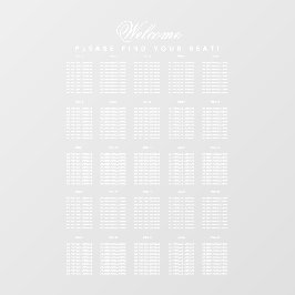 25 Tabelle Sitzdiagramm Transparentes weißes Skrip Fensteraufkleber